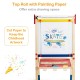Height adjustable kid's art easel with paper roll, double-sided boards, and magnetic stickers for creative play.