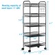 5-tier mesh rolling utility cart in black with spacious shelves and lockable wheels, ideal for home or office.