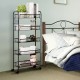 5-tier black mesh rolling cart with spacious shelves and lockable wheels, ideal for organizing items in any room.