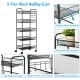 5-tier mesh rolling cart in black with durable iron frame, spacious shelves, and lockable wheels for versatile storage.