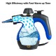 Handheld pressurized steam cleaner in blue with safety features, ideal for disinfecting and cleaning various surfaces.