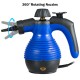 Handheld steam cleaner in blue with 360° rotating nozzles, 1050W power for effective cleaning and disinfection.