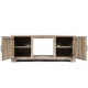 65-inch media component TV stand with adjustable shelves, natural wood color, and spacious storage for electronics.