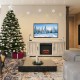 65-inch media component TV stand in natural wood color with adjustable shelves, perfect for storing a TV and electric.