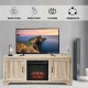Side view of the 65-inch media component TV stand in natural wood, showing adjustable shelves and spacious storage for.