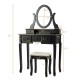 Vanity table set with oval mirror, 12 LED bulbs, and cushioned stool, perfect for makeup or as a writing desk.