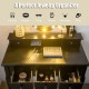 Vanity table set with 5 drawers, oval mirror, and 12 LED bulbs in black, ideal for makeup and jewelry organization.
