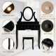 Classic black vanity table with smooth MDF board, oval mirror, and 12 LED bulbs, ideal for makeup and jewelry storage.