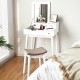 Vanity dressing table set with flip mirror, elegant white design, and comfortable stool for stylish makeup organization.