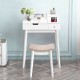 Elegant white vanity dressing table with spacious tabletop, two drawers, and a unique flip mirror for versatile use.