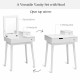 Vanity dressing table set with flip mirror, elegant white design, includes two drawers and a comfortable stool for.