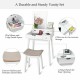 Vanity dressing table set with flip mirror, elegant white design, two drawers, and comfortable stool for makeup storage.