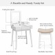 Vanity dressing table set with flip mirror, white finish, two drawers, and breathable linen stool for elegant home.
