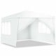 10x10 feet outdoor canopy tent with 4 removable sidewalls, featuring windows, made of durable waterproof polyethylene.