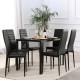 Set of 6 high back dining chairs with padded seats in black PU leather, perfect for modern dining rooms or patios.