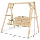 Outdoor wooden porch bench swing chair with rustic curved back, made of fir wood, perfect for patio or garden use.