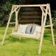 Outdoor wooden porch bench swing chair made of fir wood, featuring a rustic curved back for patio relaxation.