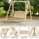 Outdoor wooden porch bench swing chair made of fir wood with a rustic curved back, ideal for patio and garden.