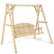 Outdoor wooden porch bench swing chair made of fir wood, featuring a rustic curved back for patio or garden relaxation.