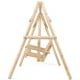 Outdoor wooden porch bench swing chair made of fir wood, featuring a rustic curved back for comfortable lounging.