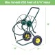 Garden steel frame wheeled hose reel cart with 10" pneumatic wheels, holds 200 feet of 3/4" hose, ideal for landscaping.