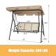 Three-person steel frame patio swing with adjustable canopy, brown, ideal for outdoor spaces, supports 550 lbs.