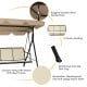 3-person patio swing with adjustable canopy, weather-resistant steel frame, ideal for outdoor relaxation in brown.