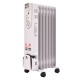 Side view of a 1500 W electric portable oil-filled radiator space heater with three heat settings and adjustable.
