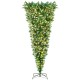 Side view of the 7.5 feet pre-lit upside down Christmas tree showcasing its full snowy tips and warm white LED lights.