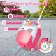 Kids rolling luggage in pink with 2 LED flashing wheels, telescoping handle, and cute ear design for travel fun.