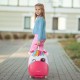 Kids rolling luggage in pink with unicorn design, 16 inches, featuring flashing wheels and a telescoping handle for.