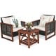 Two patio wicker sofas with beige cushions and a wooden coffee table, perfect for outdoor relaxation in your garden.
