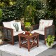 Coffee table from the 3-piece patio wicker furniture set, featuring acacia wood frame and two shelves for storage.