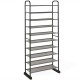 10-tier free-standing metal frame shoe rack with removable layers, ideal for hallways and compact spaces.