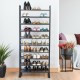 10-tier free-standing metal frame shoe rack viewed from the front, featuring spacious layers for organized shoe storage.