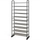 10-tier free-standing metal frame shoe rack with removable layers, ideal for compact spaces and easy maintenance.