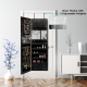 Multipurpose black storage cabinet with full-length mirror, 4 drawers, and jewelry hooks for organized cosmetics and.