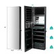Interior view of black multipurpose storage cabinet showing 4 drawers, 2 facial mask pockets, and organized jewelry.