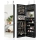 Multipurpose black jewelry cabinet with full-length mirror, 36 hooks, 108 earring slots, and 4 drawers for organized.