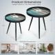 Set of 2 nesting end tables with wooden tray tops and black steel legs, perfect for living rooms and bedrooms.
