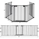 5-panel adjustable black fireplace fence, 115 inches long, versatile pet gate or baby safety barrier for indoor use.