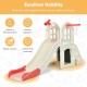 Large pink slide playset with basketball hoop, featuring a wide base and triangular structure for stability and safety.