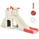 Large pink slide playset for kids featuring a basketball hoop, tunnel, and climbing panel, suitable for indoor and.
