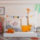 Kids platform bed frame with roof in white, featuring a house shape design, perfect for children's bedrooms and.
