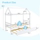 Kids platform bed frame with roof in white, featuring dimensions and solid wood structure for excellent firmness.