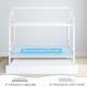 Kids platform bed frame with roof in white, designed for dual sleeping, featuring a solid wood structure and.