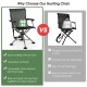 360-degree silent swivel hunting chair in black with adjustable armrests and lightweight aluminum legs for outdoor.
