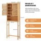 Bamboo over-the-toilet storage cabinet with adjustable shelves, featuring double louvered doors for ventilation and.