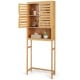 Bamboo over-the-toilet storage cabinet showcasing open cubby and 2-layer shelf for efficient bathroom organization.