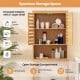 Bamboo over-the-toilet storage cabinet featuring double louvered doors and adjustable 2-layer shelf for bathroom.